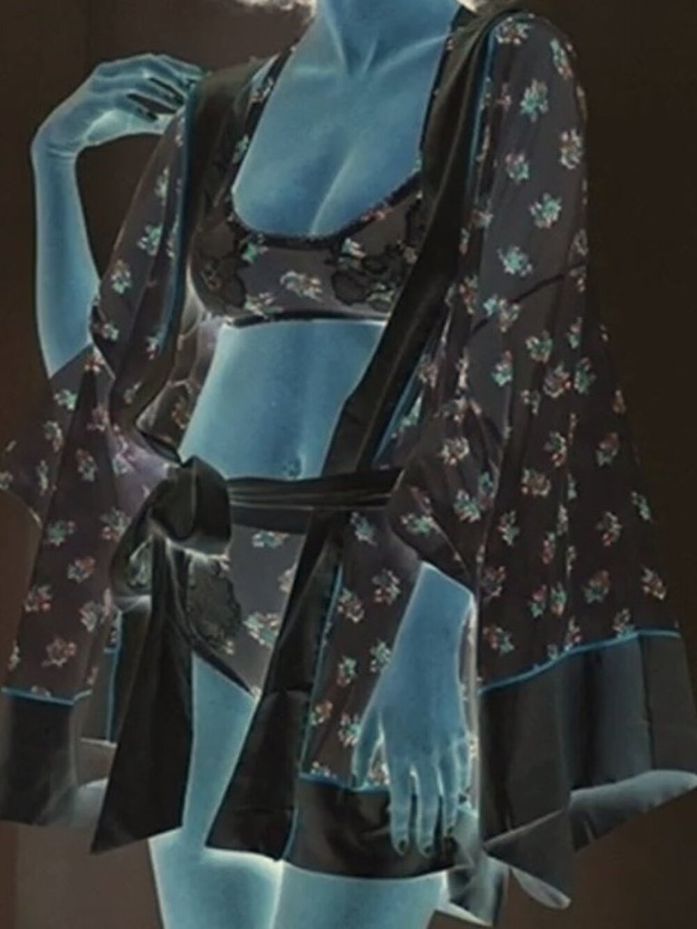RARE We are HAH Sheer Hot As Hell Robe Hooded Belt in Black with Floral Pattern